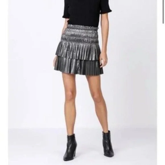Current Air Anthropologie Metallic Silver Pleated Tiered Skirt Ruffles Small NYE - Picture 8 of 12